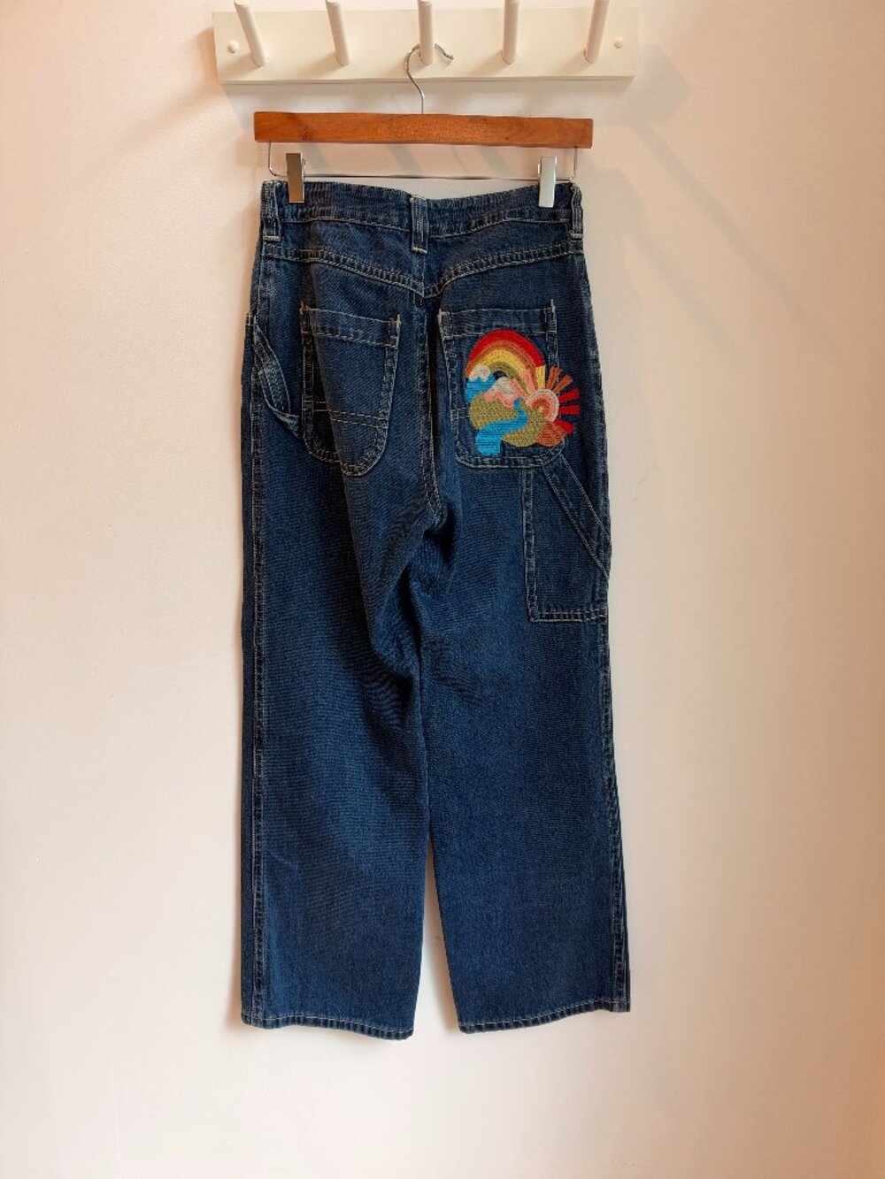 L.F. Markey Wide Leg Jeans Rainbow Embroidered Pocket Size US 2